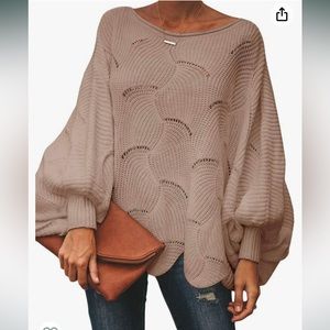 Ybenlow Off Shoulder Batwing Sleeve Loose Oversized Hollow Knit Pullover Sweater
